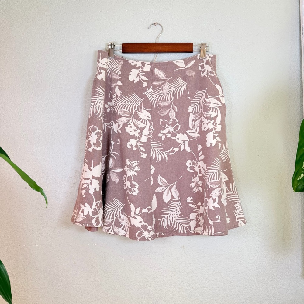 Chadwicks of Boston Linen Light Mocha Brown Cream Floral A Line Bohemian Skirt 8